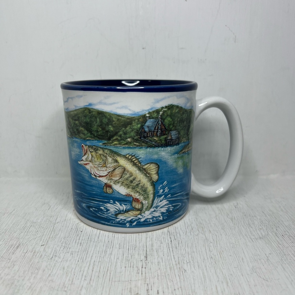 Vintage 2005 Burton & Burton Bass Mountain Cabin Scene Coffee Mug